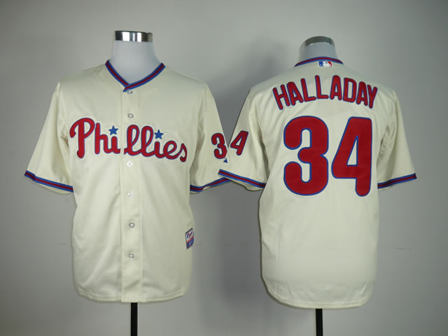 Men Philadelphia Phillies #34 Halladay Cream MLB Jerseys->philadelphia phillies->MLB Jersey